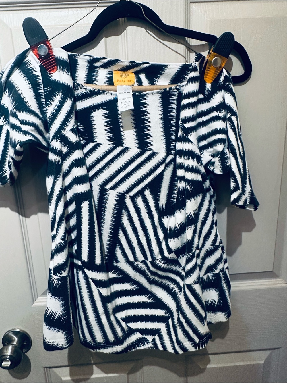 Ruby Rd. Black & White Geometric Square-Neck Blouse